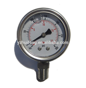 HF Hydraulic All SS 30"-0-300psi/bar Vacuum Bottom Connection Glycerin Filled 50mm Pressure Gauge