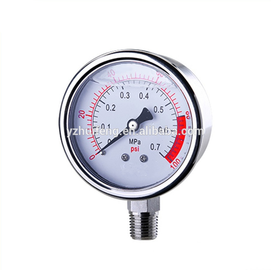 HF High Quality Liquid Filled Stainless Steel CNG 0-60psi/MPa Fuel Industrial ISO Bottom Connection Pressure Gauge