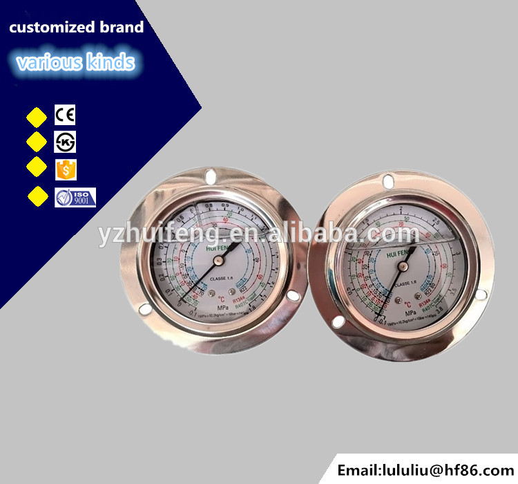 r22 r134a manifold high low pressure gauge with steel case and argon oil filled r410a