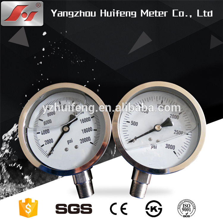 HF 100mm high quality factory price all stainless steel DIN CASE type pressure gauge with radiator