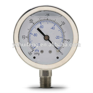 HF Vacuum All Stainless Steel Instruments -30-0inHg/kPa Water Lower Type 2016 Glycerin Filled Compound Pressure Gauge