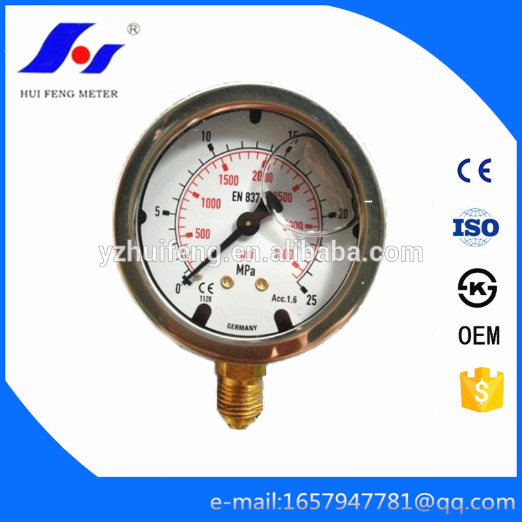 HF Aseismatic CNG SS Case Oil Filled Excavator Hydraulic Pressure Test Gauge 0-25 MPa/psi