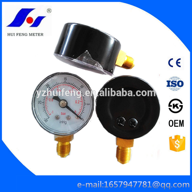 HF Media Small 30"-0inHg/bar Vacuum 40mm Bottom Connection Hydraulic Air Pressure Gauge