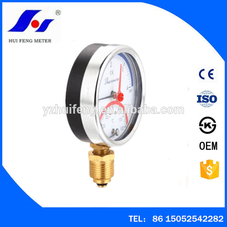 HF Dial Bimetal Water 0-10bar/0-120 Deg C Best Price Temperature Measuring Thermometer Pressure Gauge