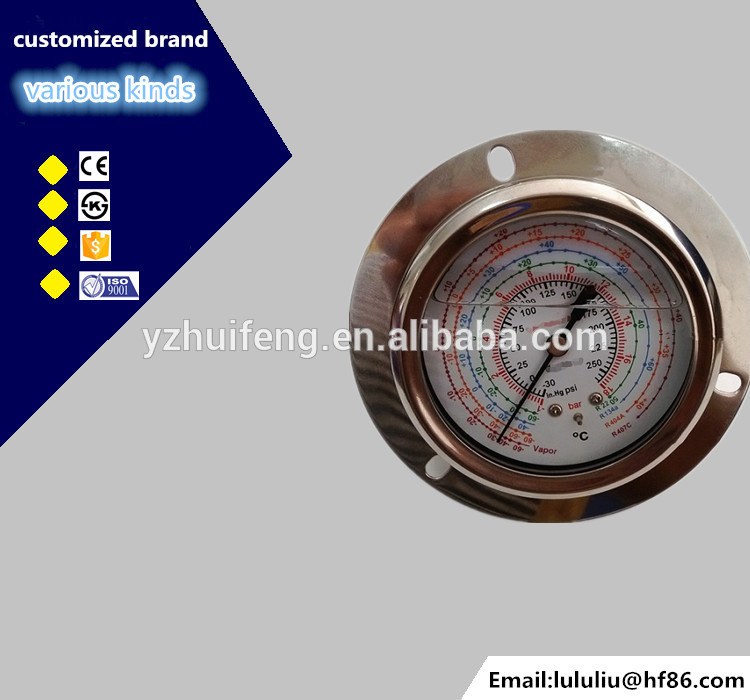 HF R134A R410A R22 R32 flanged Liquid filled refrigerant manifold pressure gauge