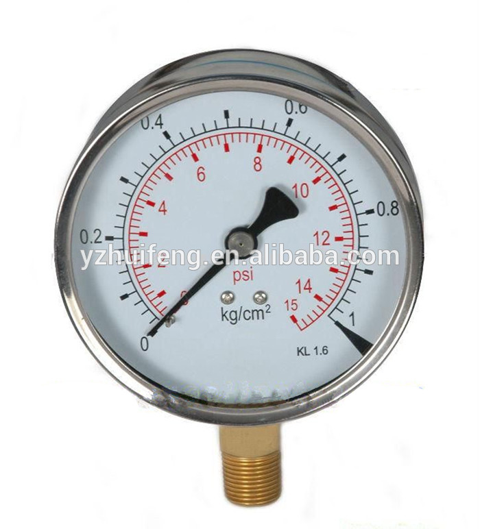 HF SS Case And Brass Internal Natural Gas 0-1kg/cm2/15psi KL 1.6 Bottom Connection Wise Pressure Gauge