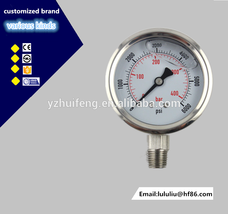 HF 2.5" 60mm 400bar / psi glycerin liquid oil filled pressure gauge en 837-1