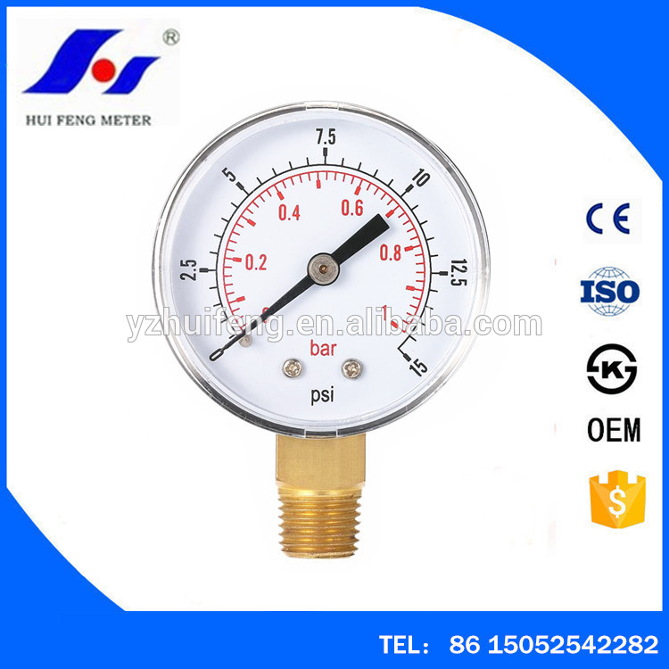 HF 50mm Manometer 0~15psi/1bar Water Pressure Dial Mini Hydraulic Pressure Gauge Meter
