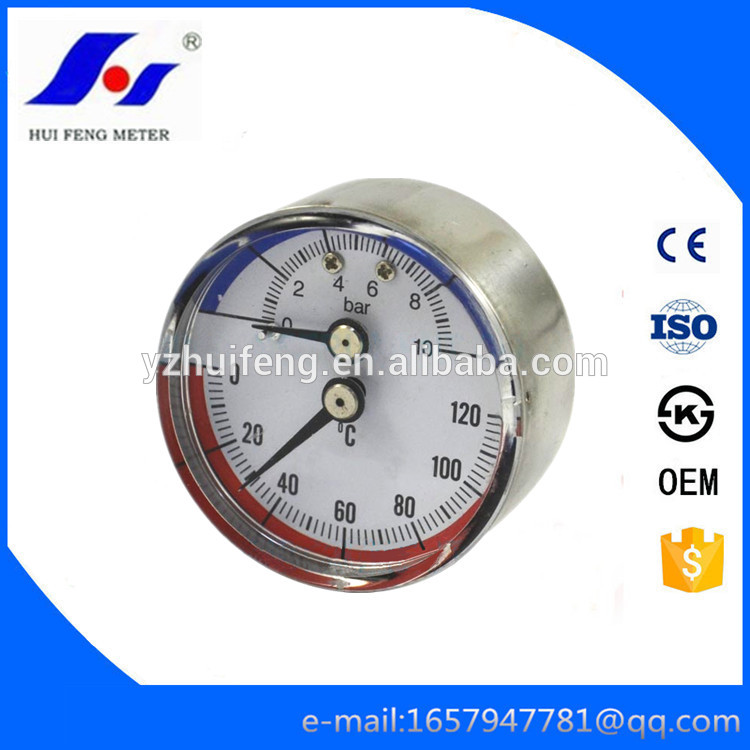 HF Plastic Window 0-120Celsius 0-10bar Back Connection Thermo-Manometer Temperature Pressure Gauge