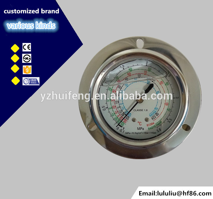 HF R134A R410A R22 R32 flanged Liquid filled refrigerant manifold pressure gauge