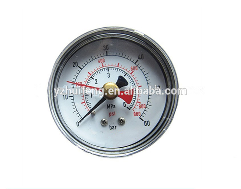 HF Brass Bourden Tube Air Double Pointers 0-60bar/psi/Mpa Back Connection 60mm Pressure Gauge