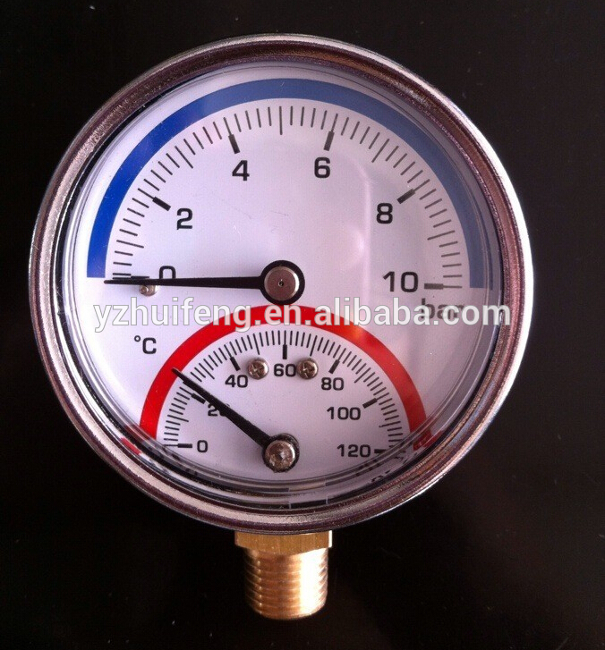 HF Stainless Steel Bezel 0-120 0-150 0-4bar 0-10bar Bottom and back Connection Thermo-Manometer Temperature Pressure Gauge