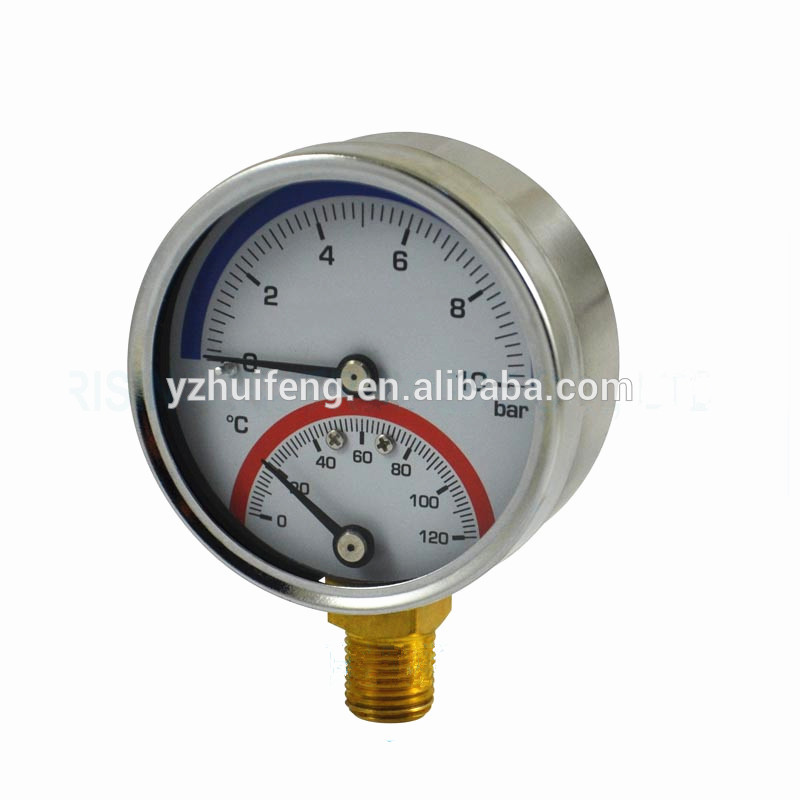 HF Stainless Steel Bezel 0-120 0-150 0-4bar 0-10bar Bottom and back Connection Thermo-Manometer Temperature Pressure Gauge