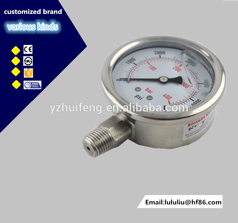 HF 2.5" 60mm 400bar / psi glycerin liquid oil filled pressure gauge en 837-1