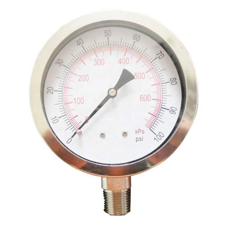 HF 2.5" 4" 100psi stainless steel liquid filled winter pressure gauge