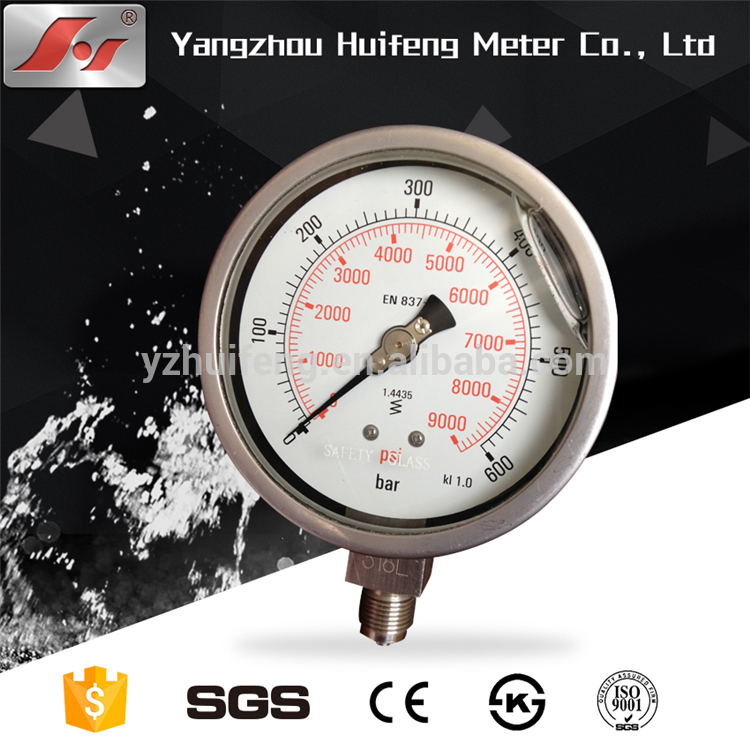 HF Liquid Filled Low Price 0-60bar/MPa SS / All SS Water Gas CL 1.6 Pressure Gauge en 837-1