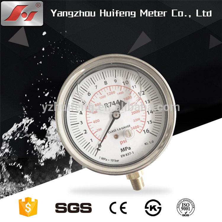 HF Y80 80MM 3" 3.5" R744 10 MPA 16 MPA Zero Adjustable Liquid filled Refrigerant Freon Pressure Gauge