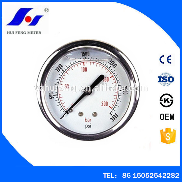 HF0-3000psi/200bar 63mm Bottom Mount Hydraulic Oil High Quality Wireless Back Connection Brass Movement 60mm Wise Pressure Gauge