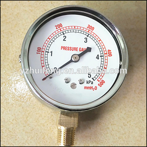HF Stainless Steel Case Brass Internal Liquid Filled Water Pressure Gauge 0-500mmH2O/5kpa Vibration Proof