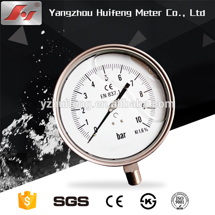HF 100mm safety glass 10bar EN837-1 bottom ss type hot sale bourdon type pressure gauge manometer