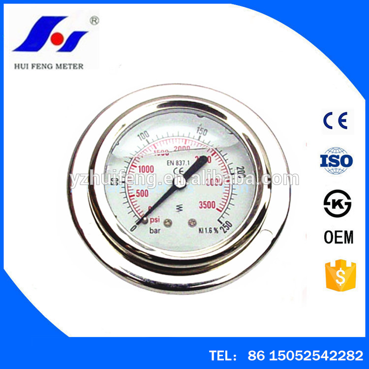 HF 0-3000psi 0-200bar With Front Flange Hydraulic 100mm Back Mounting Oil Pressure Test Gauge