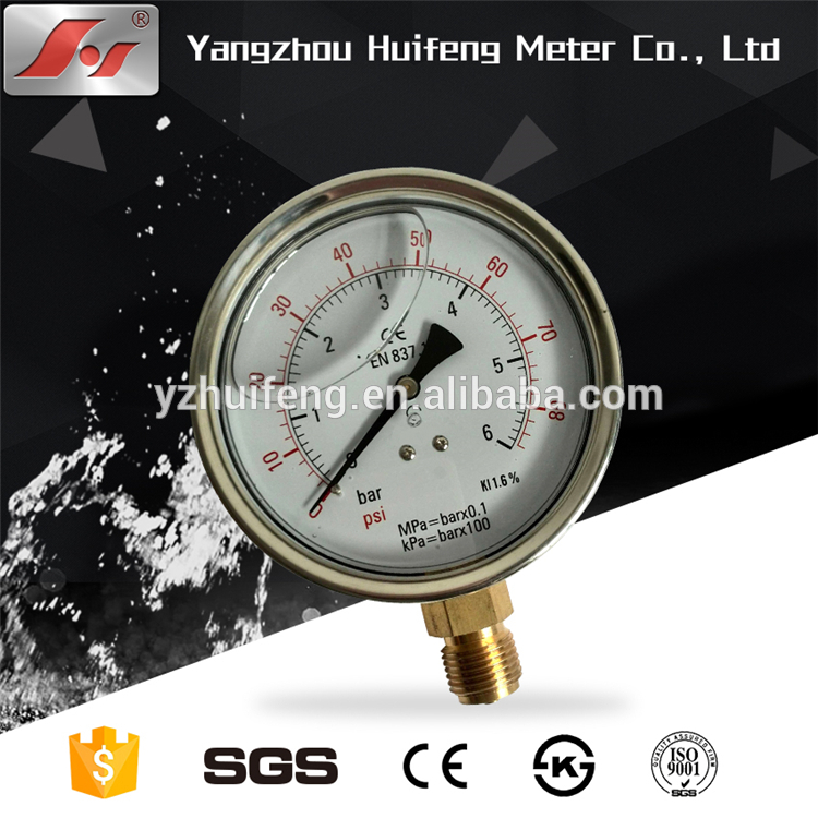 HF 60mm 16Mpa high quality glycerine or silicone oil filled water manometer kl.1.6 pressure gauge