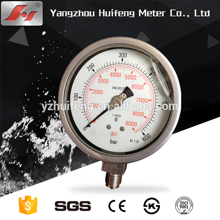 HF Stainless Steel Oil Filled Manometer Panel Mounting Hydraulic Pump Pressure Gauge