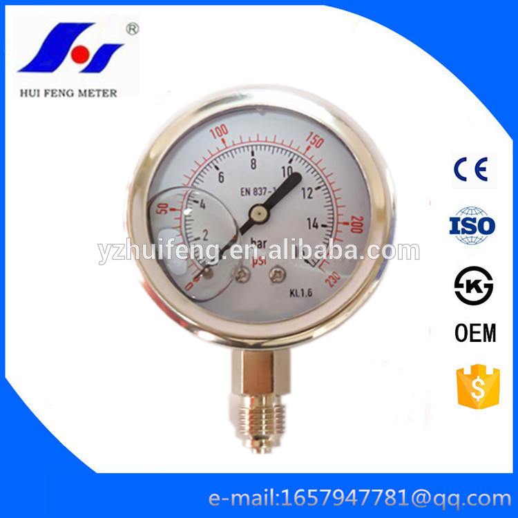 HF Precise Full Stainless Steel 0-230psi/15bar Glycerine Filled Pressure Gauge EN837-1 Manometer